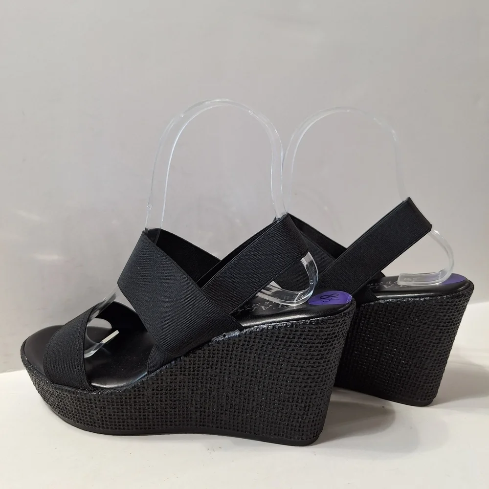 Italian Shoemakers Black Elastic Strap Wedge Sandals